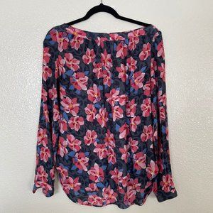 Ann Taylor Loft Pink and Blue Floral Long-Sleeve Blouse